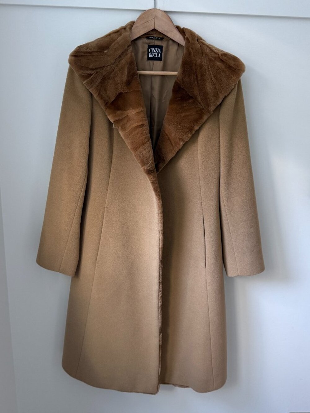 CINZIA ROCCA Italy Vintage Lana Wool Overcoat Real MINK FUR Collar Piacenza
